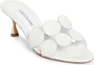 Manolo Blahnik Haribalmu Kitten Heel Sandal in White/Light Blue at Nordstrom, Size 10.5Us