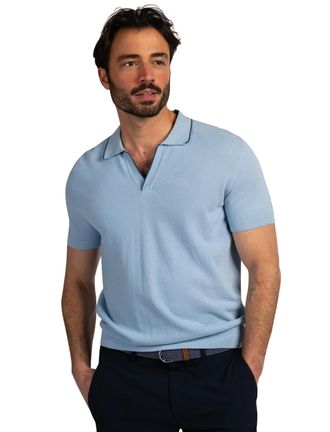 N-Z-A- NEW ZEALAND AUCKLAND V-hals poloshirt New Zealand lichtblauw dnokere rand boord