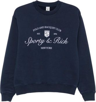 Sporty & Rich Hoodies & sweatvesten, Dames, Blauw, XS, Crew Neck Sweater