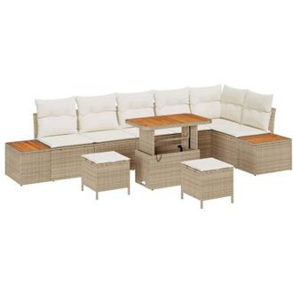 vidaXL Vidaxl - Conjunto De Sof&aacute; De Jard&iacute;n Con Coj&iacute;n 9 Pcs Beige Polirat&aacute;n