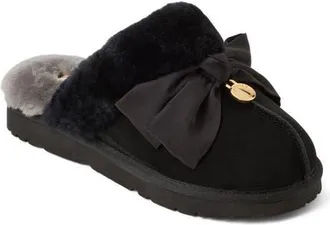 Dearfoams Fireside Sydney Dream Bow Scuff Slippers in Black at Nordstrom, Size 10