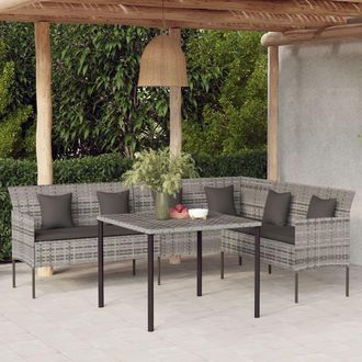 vidaXL Sof&aacute; De Jard&iacute;n En Forma De L Con Cojines Rat&aacute;n Sint&eacute;tico Gris Vidaxl