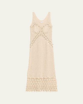 Paco Rabanne Embellished Textured Crochet Knit Midi Dress