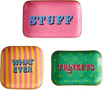 Two's Company Set Of 3 Metal Trinket Trays With Sayings