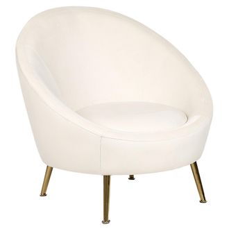 Beliani Beliani - Silla De Terciopelo Blanco Respaldo Redondo Patas Doradas Para Sal&oacute;n Estilo Glamour Retro Langa