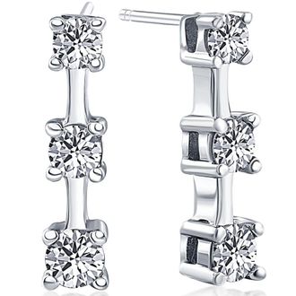 Pompeii3 1ct Three Stone Diamond Earrings 14K White Gold