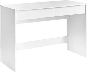 Beliani Escritorio De Oficina Estilo Escandinavo 2 Estantes Tablero Aglomerado Patas Anchas 110 X 50 Cm Blanco Rondane