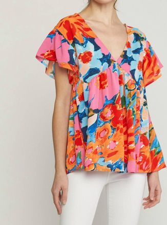 Entro Floral Babydoll Ruffle Sleeve Top In Pink