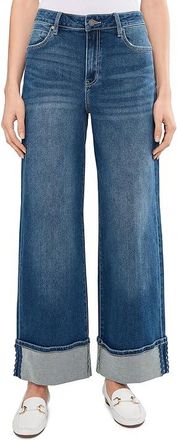 Liverpool L.A. Morgan Mid-Rise Cuffed Crop Wide Leg Jeans With Trim 30 Inseam Womens Jeans Tidal Wave : 12 30, Cotton/Denim/Elastane