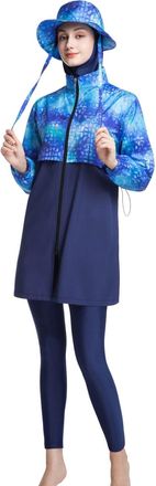 Generic Women Muslim Swimsuit 4 Pieces Islamic Burkini Modest Swimwear Full Cover Rash Guard Long Sleeve Swim Top with Pants Hijab Swimming Costume Tankini Se