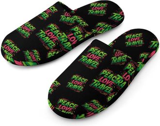 Generic Peace Love Travel Mens Cozy Memory Foam Slippers Warm Cotton House Shoes Comfy Slipper for Indoor Outdoor