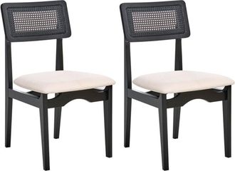 Beliani Set di 2 sedie da pranzo Sedute morbide imbottite in poliestere PE Rattan Schienale in gomma Legno laccato Nero Rubonia