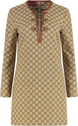 Gucci Short Dresses, female, Brown, XS, GG Jacquard Fabric Dress