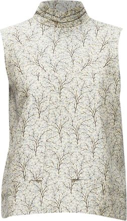 Marni tree print cotton silk lined hi collar angular armhole vest