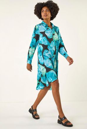 Roman Abstract Print High Low Shirt Dress