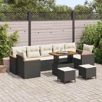 vidaXL Vidaxl - Conjunto De Sof&aacute; De Jard&iacute;n 10 Pcs Negro 90 X 55 X 71 Cm