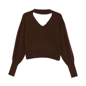 Federica Tosi Truien & Vesten, Dames, Bruin, S, Bruine Trui met Sleutelgat Halslijn