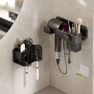OEM Soporte De Pared Para Secadores De Pelo Y Cepillos De Dientes - Organizador Multifuncional Negro Para 2 Personas, 24 X 11 X 8 Cm