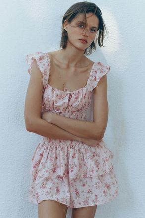 H&M Smocked-waist dress in Light Pink/floral at Nordstrom, Size X-Small
