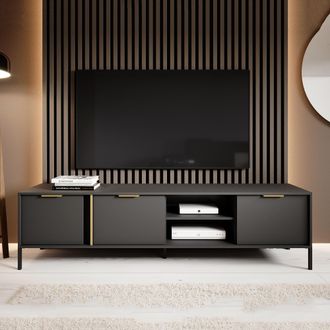Dmora Mueble Para Tv Kalasose, 3 Estantes, 3 Puertas, 6 Compartimentos, 203x40x53h Cm, Negro