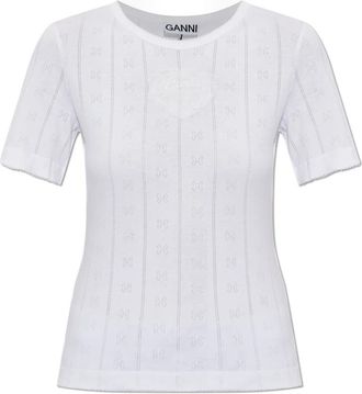 Ganni Top met een patch - Dames - T-shirts - Wit - L - Katoen - Tops