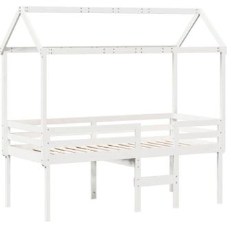 vidaXL Vidaxl - Cama Alta Con Techo Madera Maciza De Pino Blanca 90x190 Cm