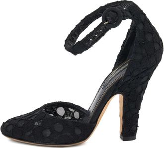 Dolce & Gabbana 110mm lace ankle-strap pumps - women - Leather/Fabric/Rubber/Leather - 36 - Black