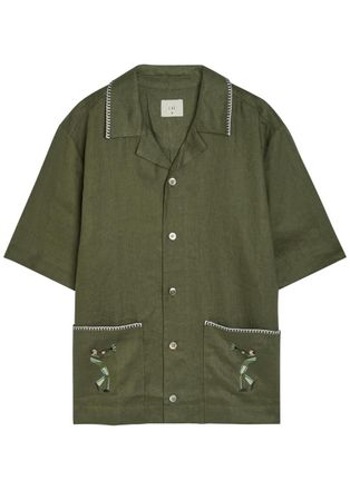 CH&Eacute; Studios Che Trompette Embroidered Linen Shirt - Olive - Xxl