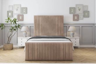 Sloomy Kingsley Naples Frame-Mattress - 50 Upholstered Headboard in Light Brown | Size: Small Double