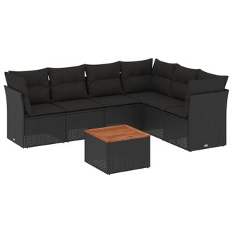 vidaXL Vidaxl - Set De Comedor De Jard&iacute;n 7 Pzas Y Cojines Rat&aacute;n Sint&eacute;tico Negro