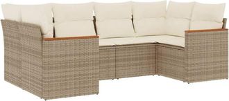 vidaXL Vidaxl - Juego De Sof&aacute;s Jard&iacute;n Con Cojines 6 Pzas Rat&aacute;n Sint&eacute;tico Beige