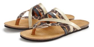 Lascana Zehentrenner LASCANA, Damen, Gr. 36, schwarz (schwarz, leo), Obermaterial: 100% Rindsleder. Decksohle: 100% Rindsleder. Laufsohle: 100% Synthetik, met