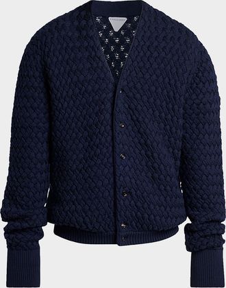 Bottega Veneta Men & apos;s Intrecciato Wool Knit Cardigan