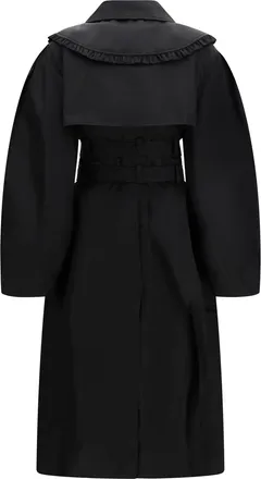 Ganni Womens Belted Double-Breasted Coat Black Nylon
