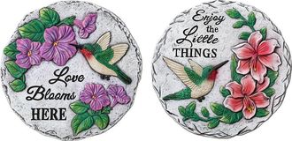 Glitzhome Set of 2 Cement Hummingbird & Flower Textured Stepping Stones in White at Nordstrom, Size Medium
