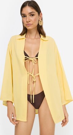 Lascana Tunika LSCN BY LASCANA, Damen, Gr. 34, pastel gelb, Web, Obermaterial: 58% Viskose, 28% Baumwolle, 14% Leinen, unifarben, figurumspielend h&uuml;ftbedecken