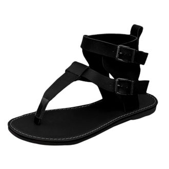 Generic 2026 Women Slippers Summer Low Heel Toes Womens Shoes Fashion Comfortable Belt Buckle Flat High Top Sandals (Black, 4.5)