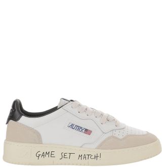 Autry Round Toe Leather Sneakers with Suede Inserts and Graffiti Accents