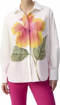 Joseph Ribkoff Embroidered Flower Cotton Shirt In Vanilla/ Multi