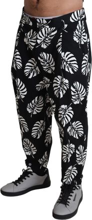 Dolce & Gabbana Black Leaf Cotton Stretch Trouser Mens Mens Pants