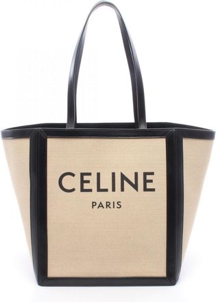 Celine Beige Black Canvas Leather Handbag Tote Bag (Pre-Owned)