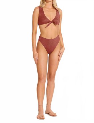 Vitamin A Barcelona High Waist Bikini Bottom In Pink Metallic