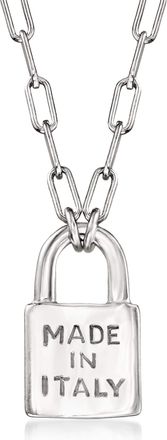 Ross-Simons Italian Sterling Silver Made in Italy Lock Pendant Paper Clip Link Necklace