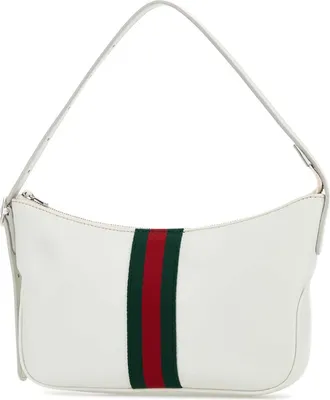 Gucci Mens Web-Striped Leather Shoulder Bag White