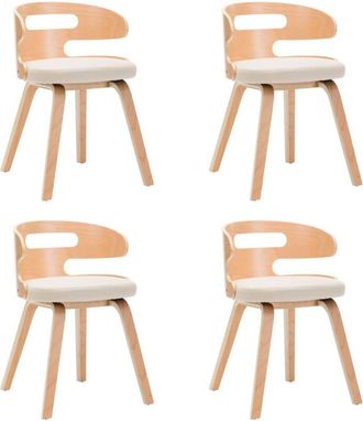 vidaXL Sillas De Comedor 4 Pcs Madera Curva Y Crema De Cuero Artificial