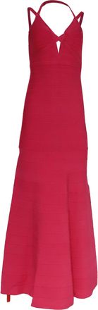 H&eacute;rve L&eacute;ger Halterneck Maxi Dress in Pink Rayon