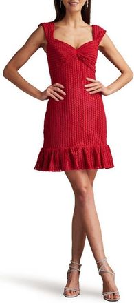 Tadashi Shoji Open Stitch Ruffle Hem Cocktail Dress in Rouge at Nordstrom, Size 12