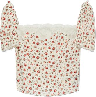Dolce & Gabbana Blouses, female, Beige, Size: M Silk top with floral motif