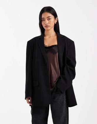 Asos Blazer color antracite con retro a portafoglio-Nero
