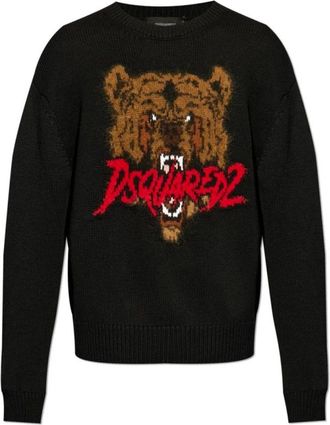 Dsquared2 Rondgebreide trui - Heren - Ronde hals truien - Zwart - L - Wol - Truien & Vesten